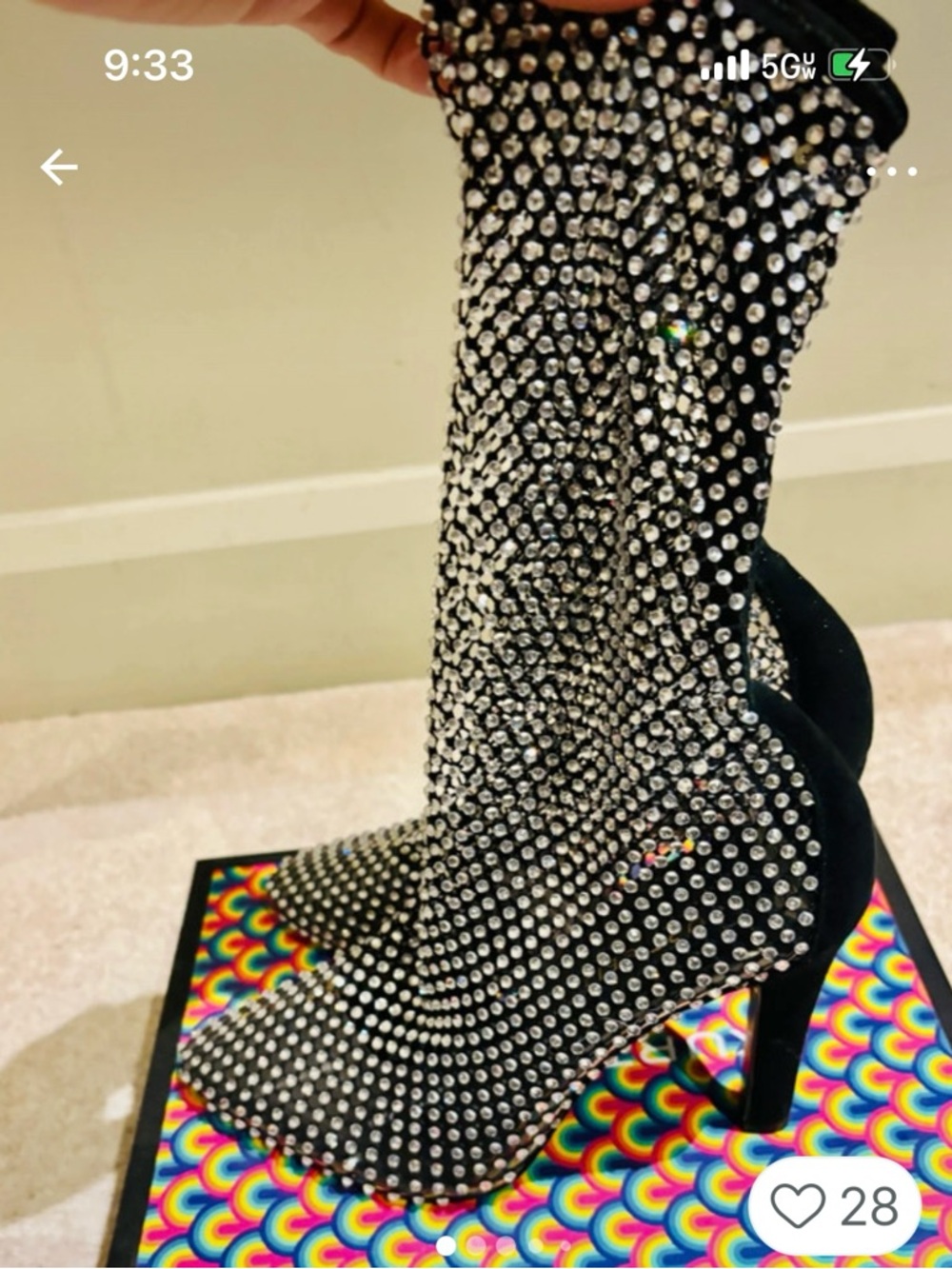 Black Rhinestone Embellished High Heel boots KURT Geiger Shoreditch mesh bootie - Picture 5 of 5